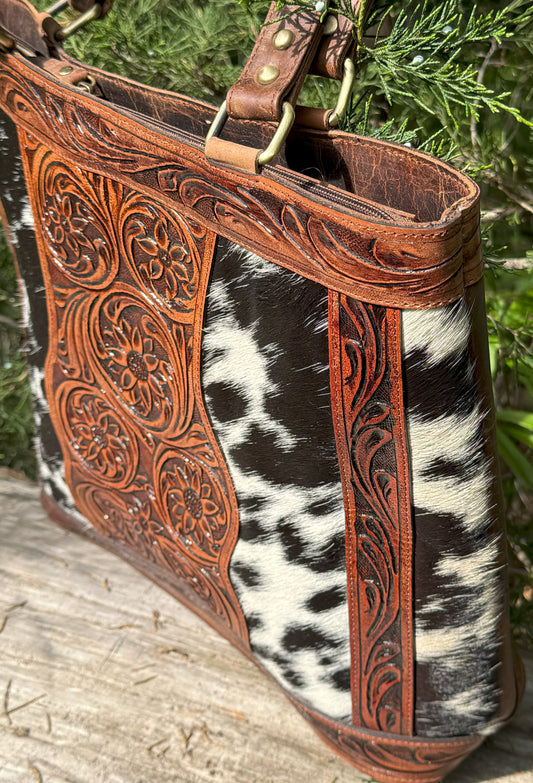 Charlotte Women's Tooled Leather Cowhide Tote, Purse, Laptop Bag
