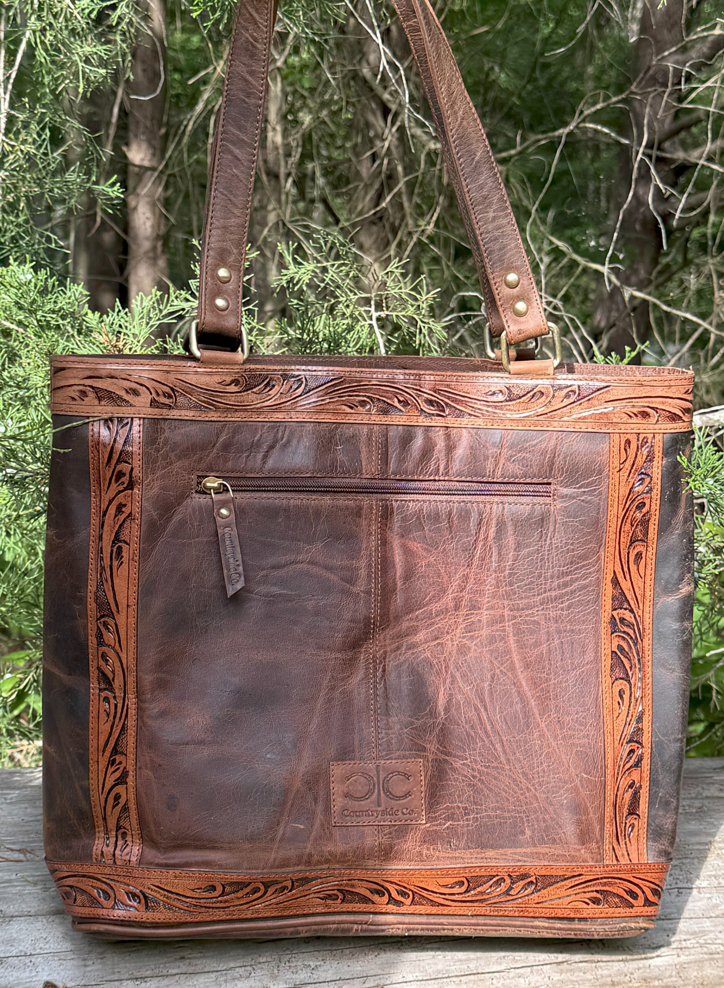 Charlotte Women's Tooled Leather Cowhide Tote, Purse, Laptop Bag