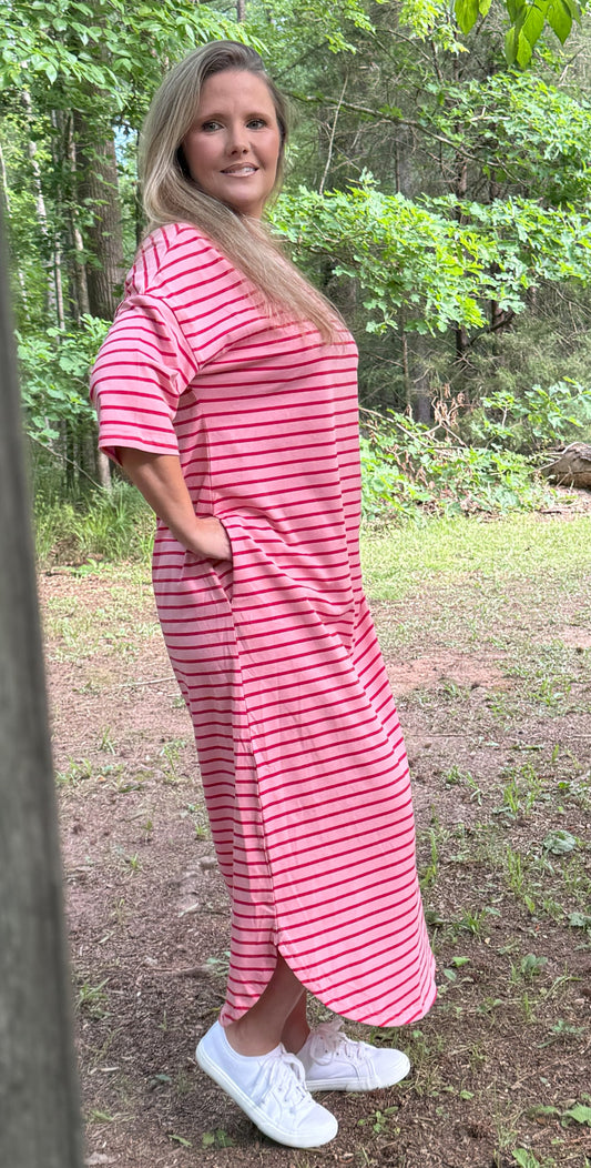 Strawberry Striped T Shirt Dress