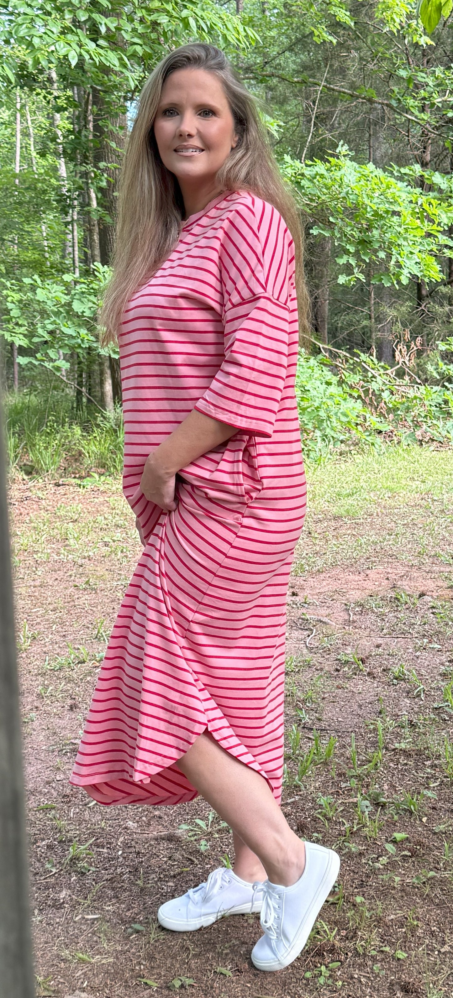 Strawberry Striped T Shirt Dress