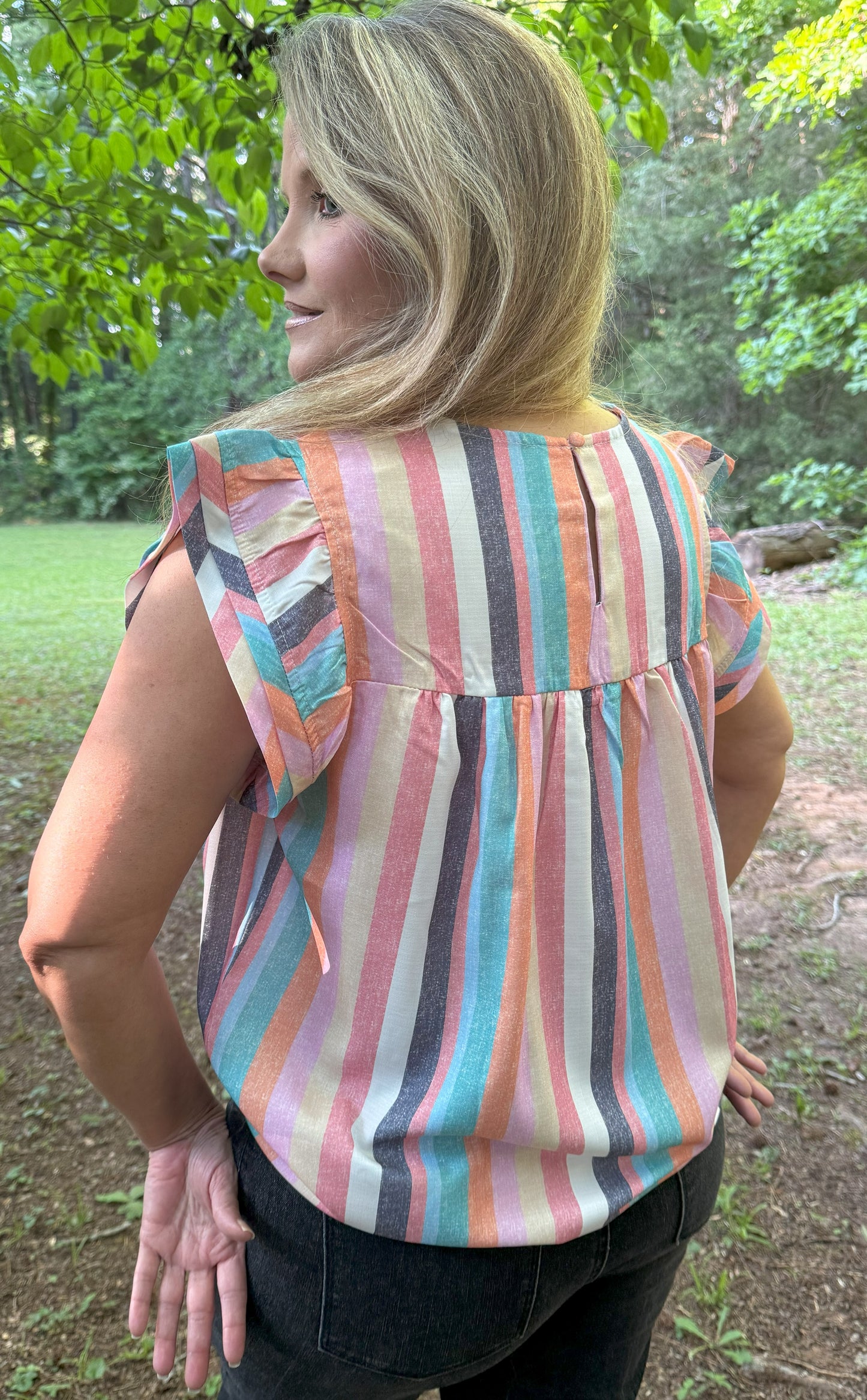 Susie Striped Ruffle Sleeve Top