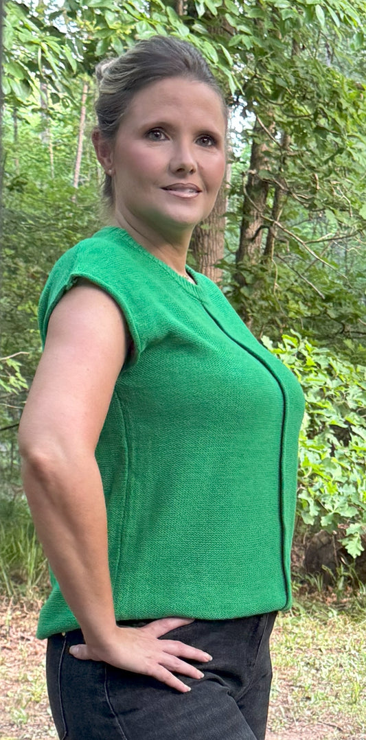 Charlies Crew Neck Knitted Casual Sweater- Green