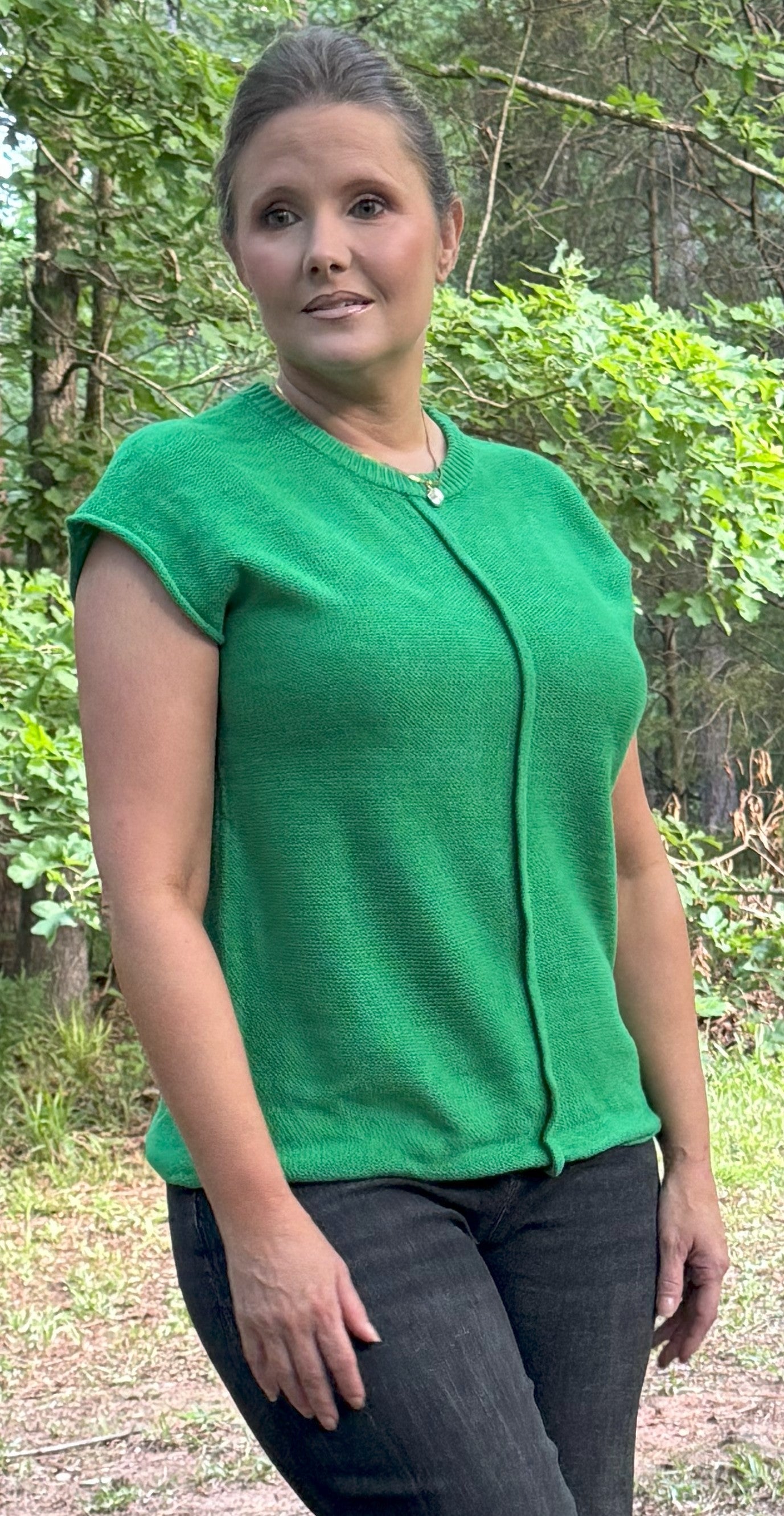 Charlies Crew Neck Knitted Casual Sweater- Green