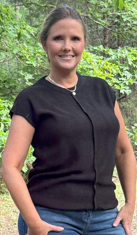 Charlies Crew Neck Knitted Casual Sweater - Black