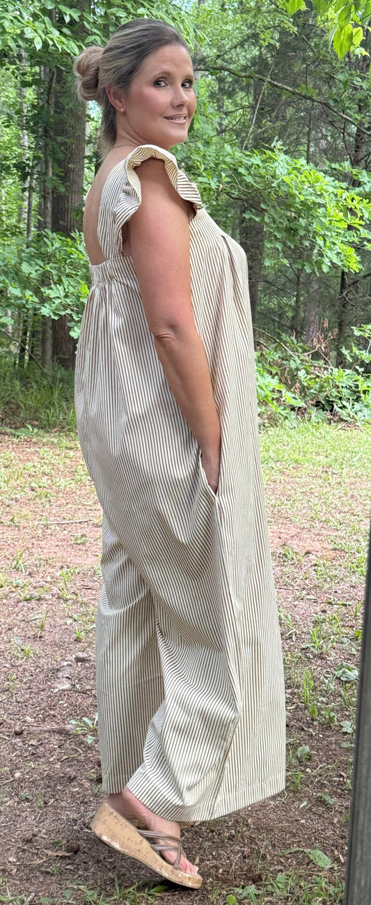 Janeys Striped Ruffled Sleeved Jumpsuit