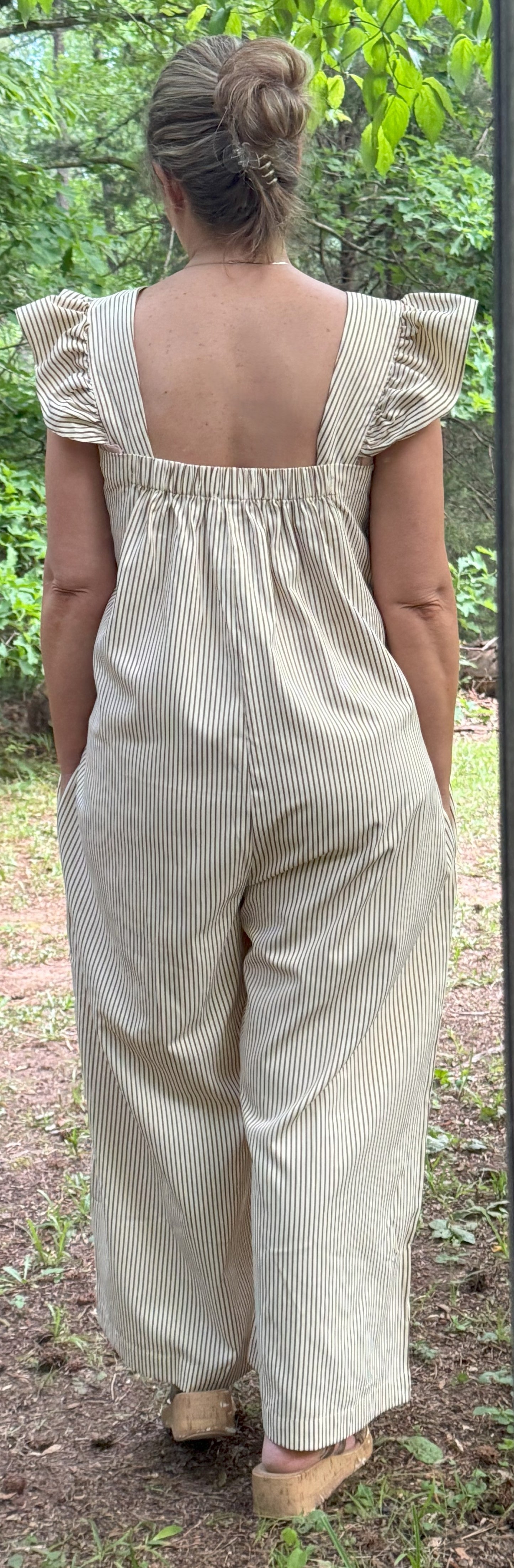 Janeys Striped Ruffled Sleeved Jumpsuit
