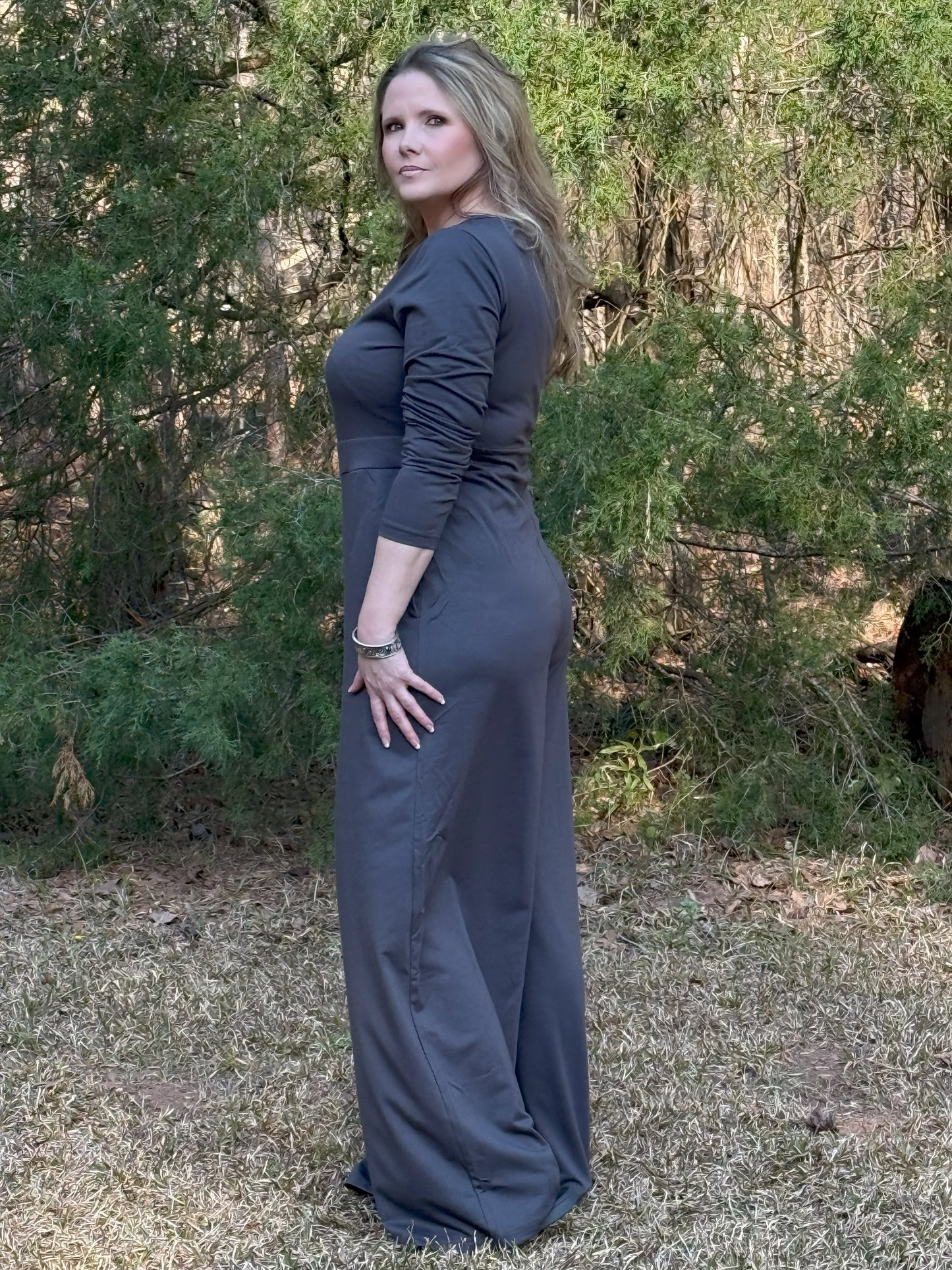 Blaire Jumpsuit Gray Long Sleeve Wide Legged