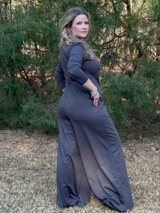Blaire Jumpsuit Gray Long Sleeve Wide Legged