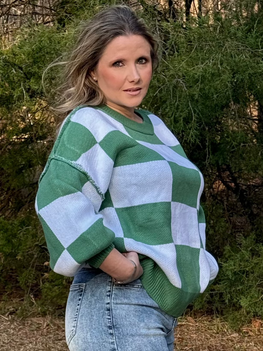 Alice Sweater Checkmate Block Style Checkered Pattern