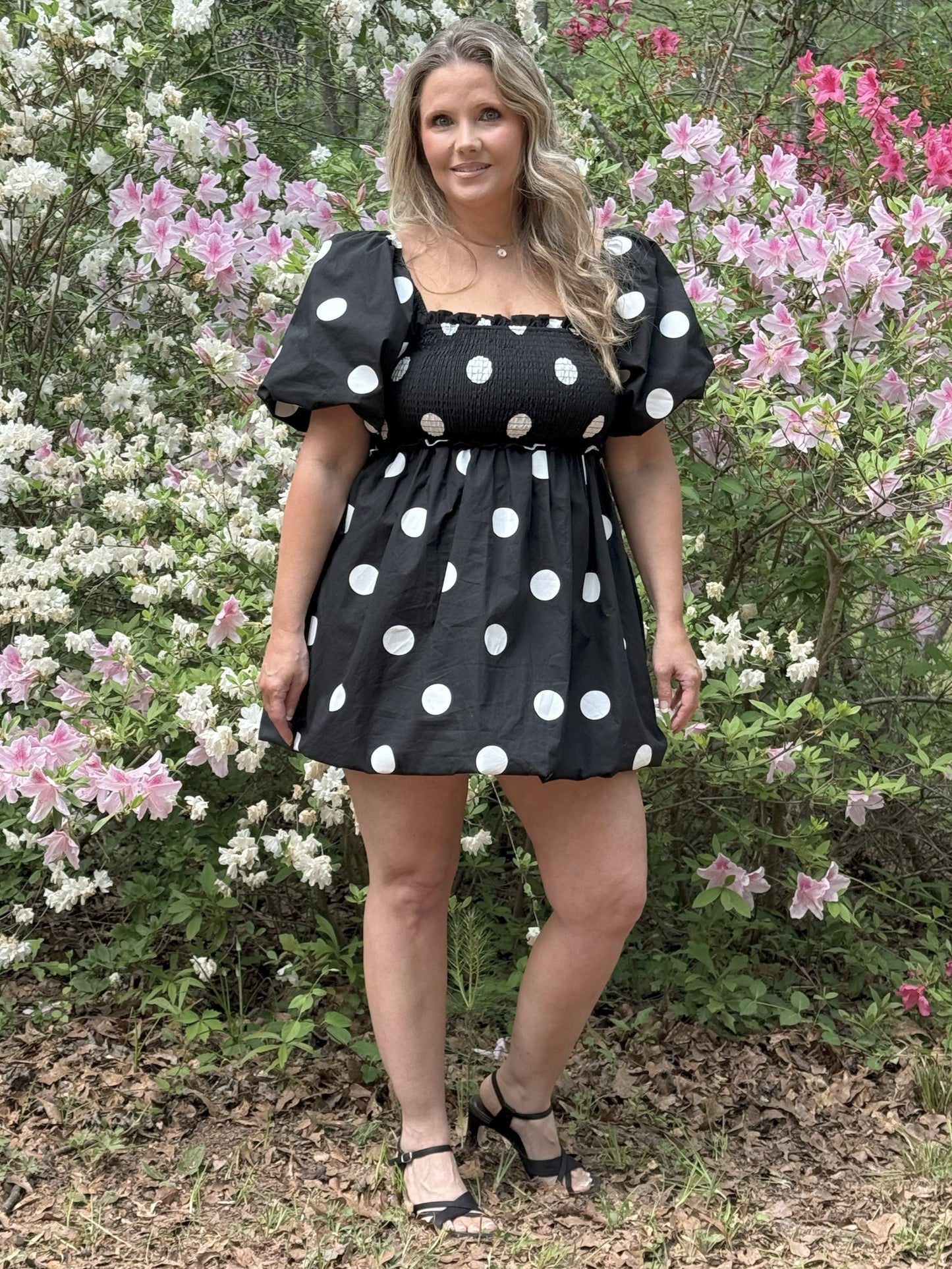Betsy Polka Dot Puff Sleeve Mini Dress With Bubble Hem