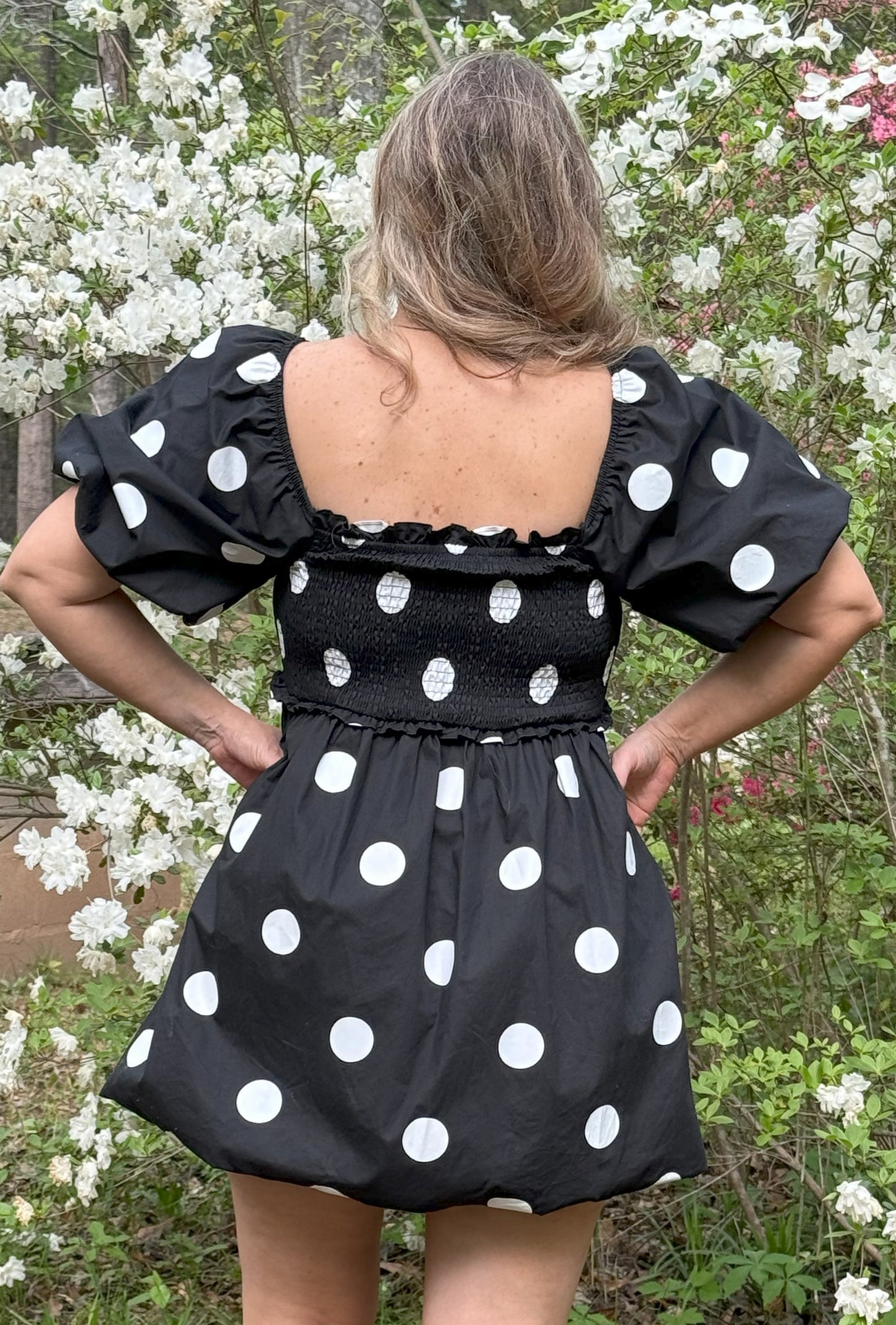 Betsy Polka Dot Puff Sleeve Mini Dress With Bubble Hem