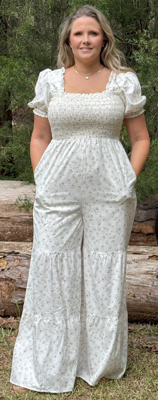 Brandy Boho Style Floral Smocked Jumpsuit