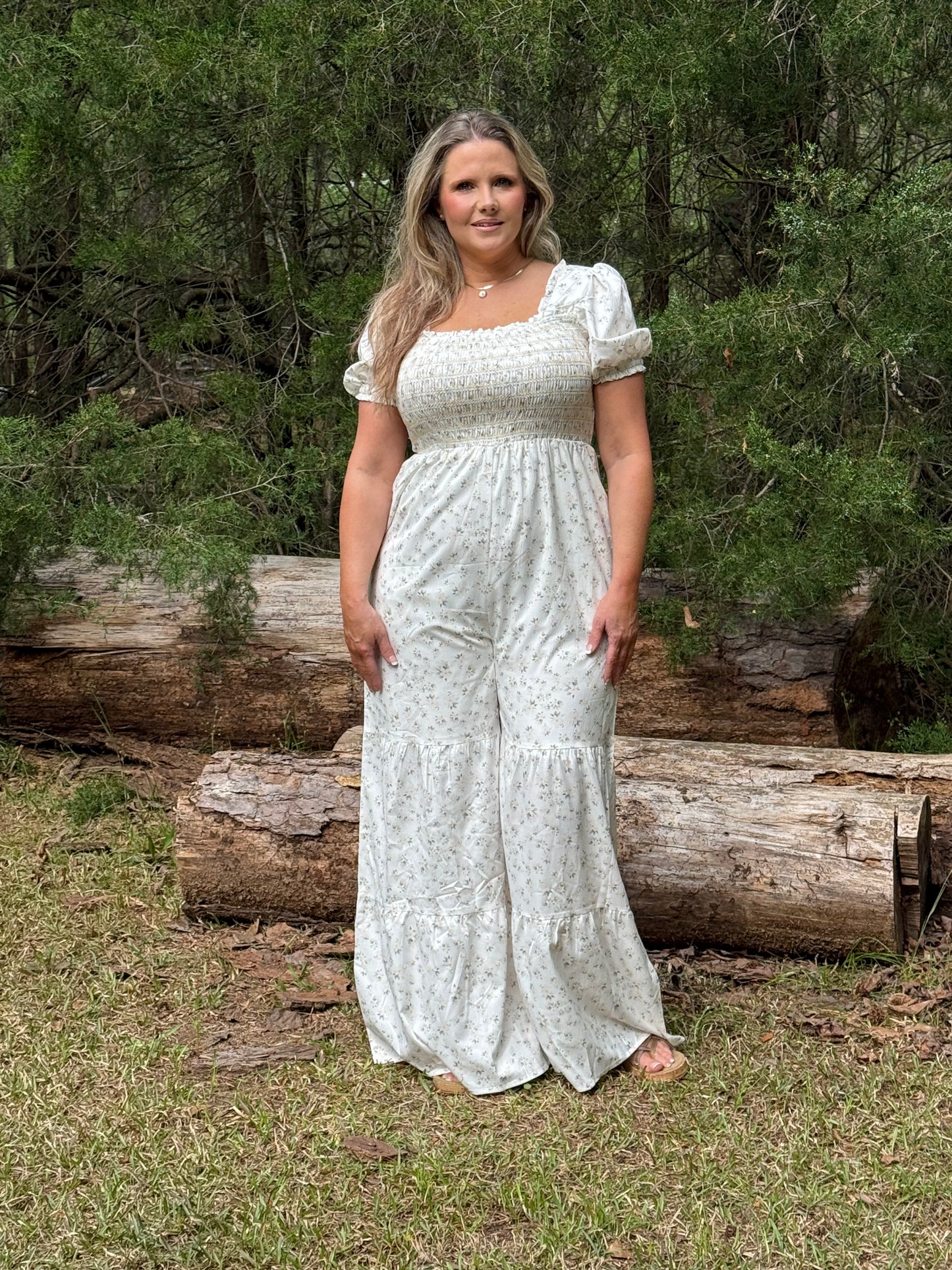 Brandy Boho Style Floral Smocked Jumpsuit