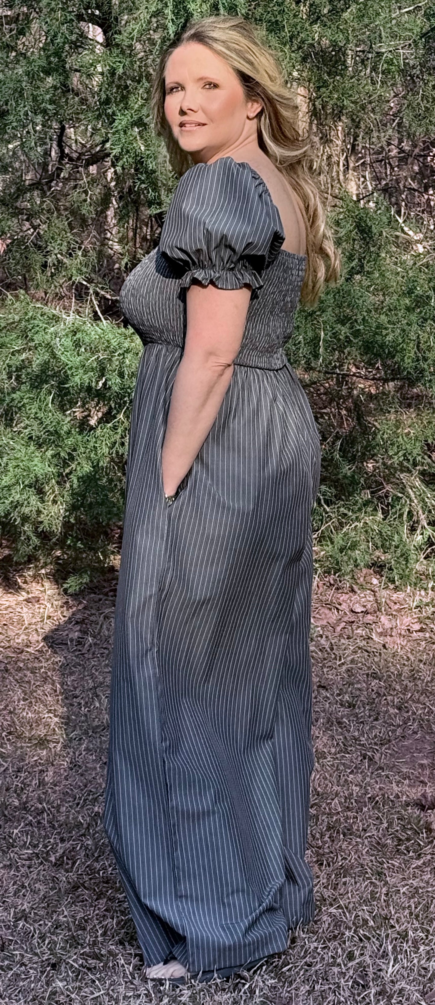 Victoria Jumpsuit Pin Striped Black / White / Charcoal
