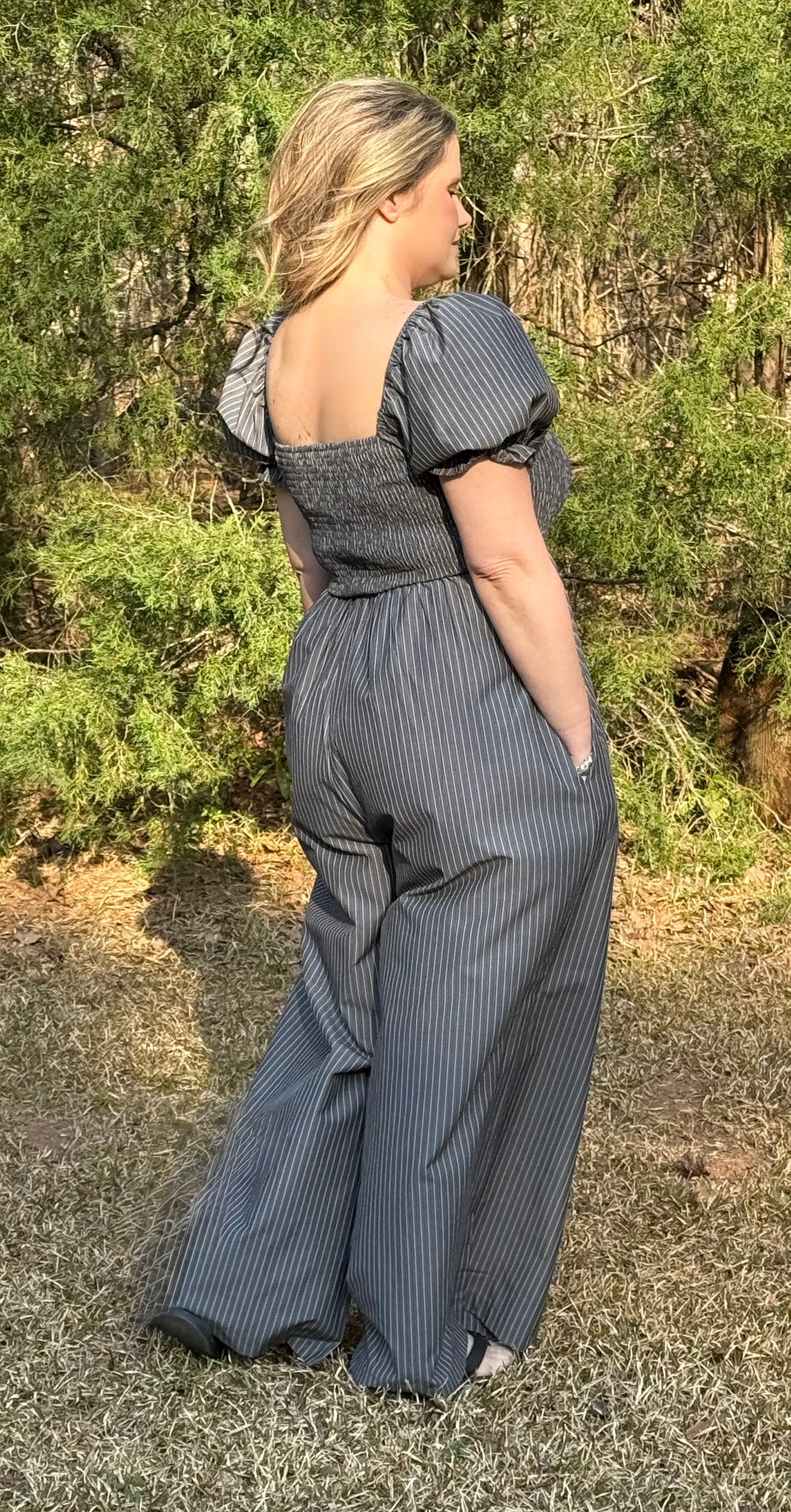 Victoria Jumpsuit Pin Striped Black / White / Charcoal