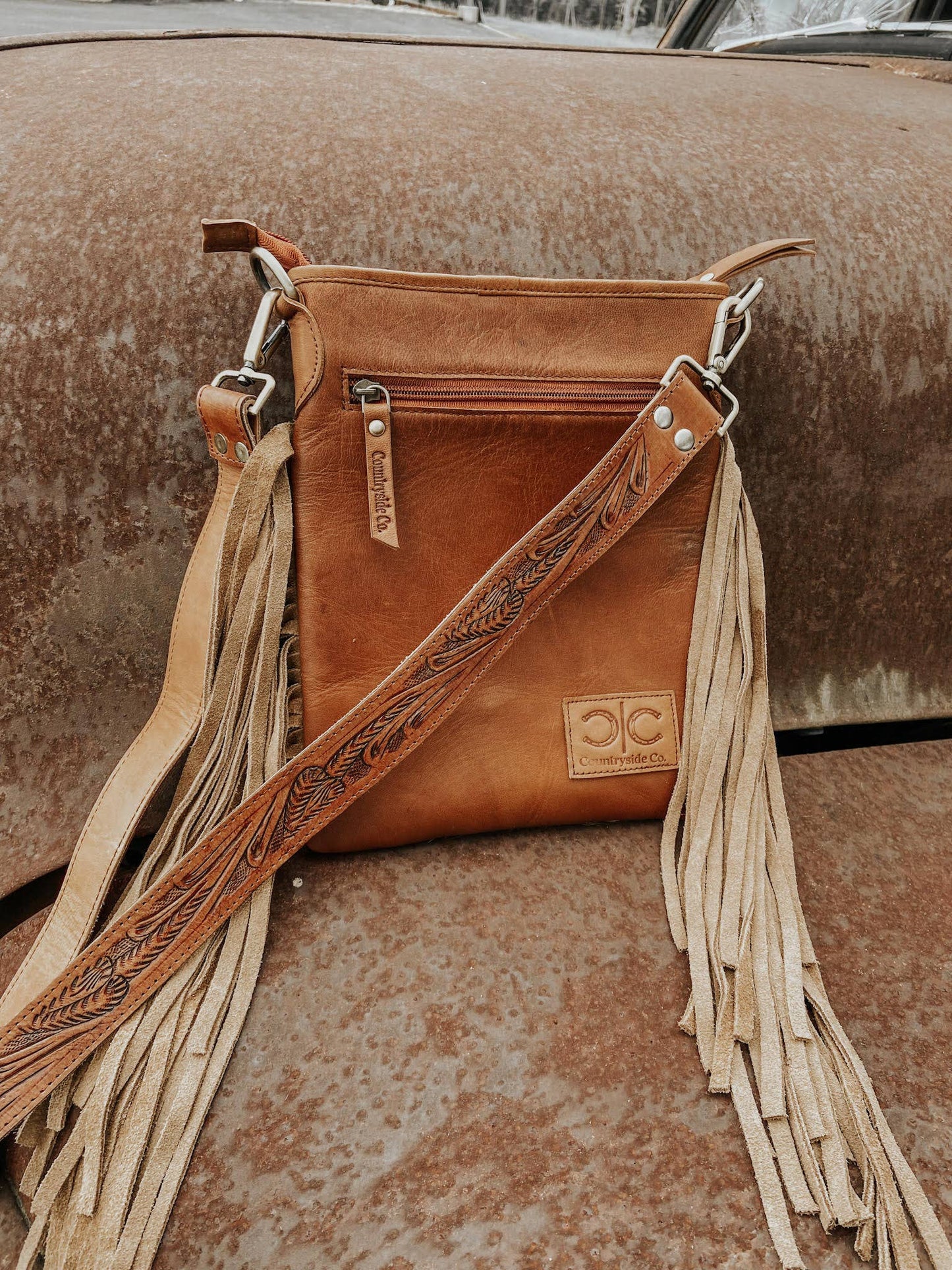 Callie Women's Cowhide Checkered Fringed Purse