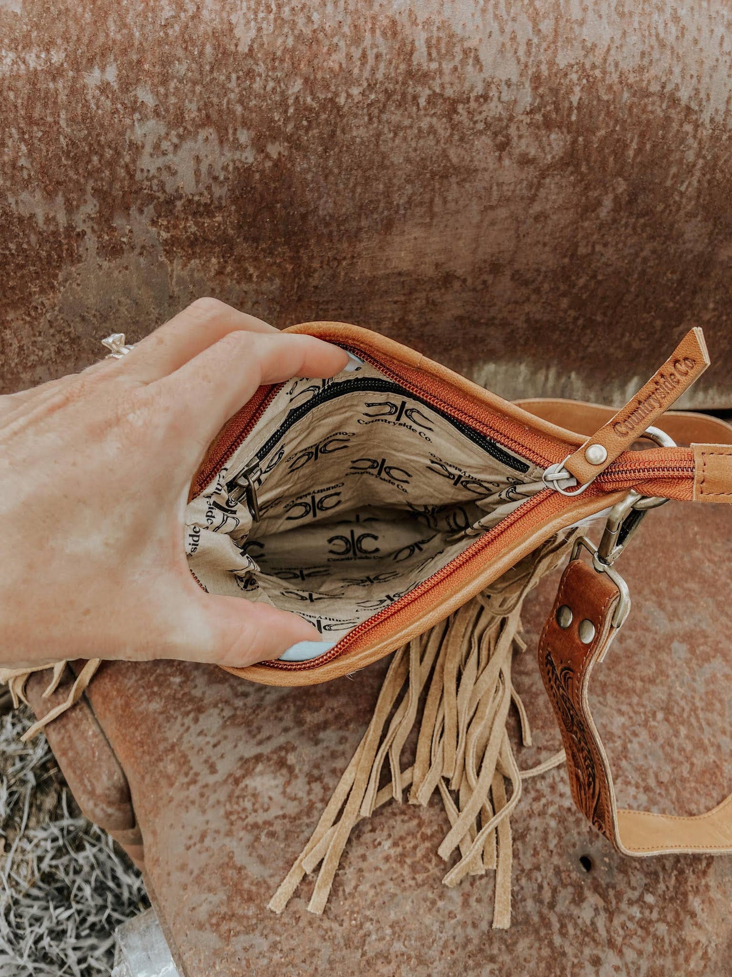 Callie Women's Cowhide Checkered Fringed Purse