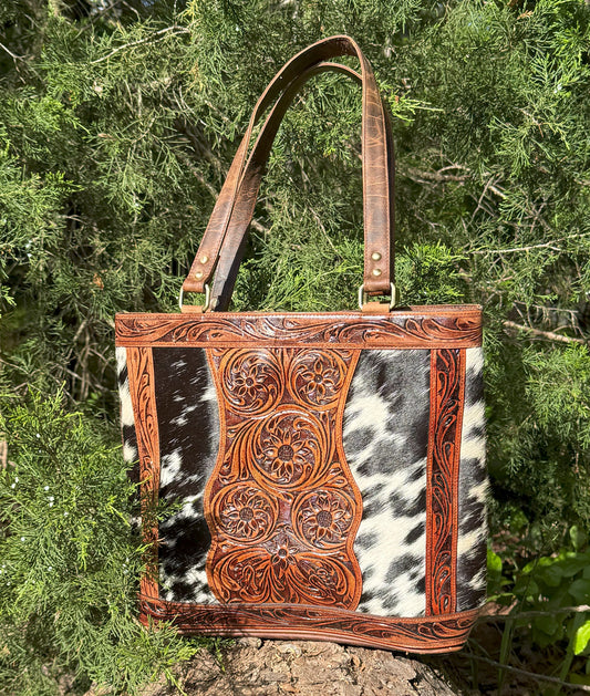 Charlotte Women's Tooled Leather Cowhide Tote, Purse, Laptop Bag