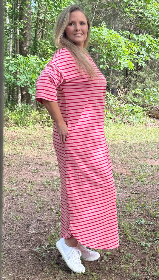 Strawberry Striped T Shirt Dress