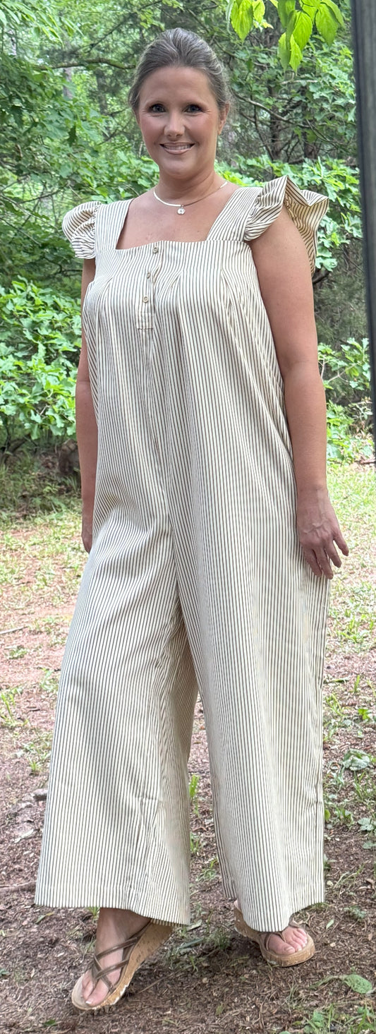 Janeys Striped Ruffled Sleeved Jumpsuit