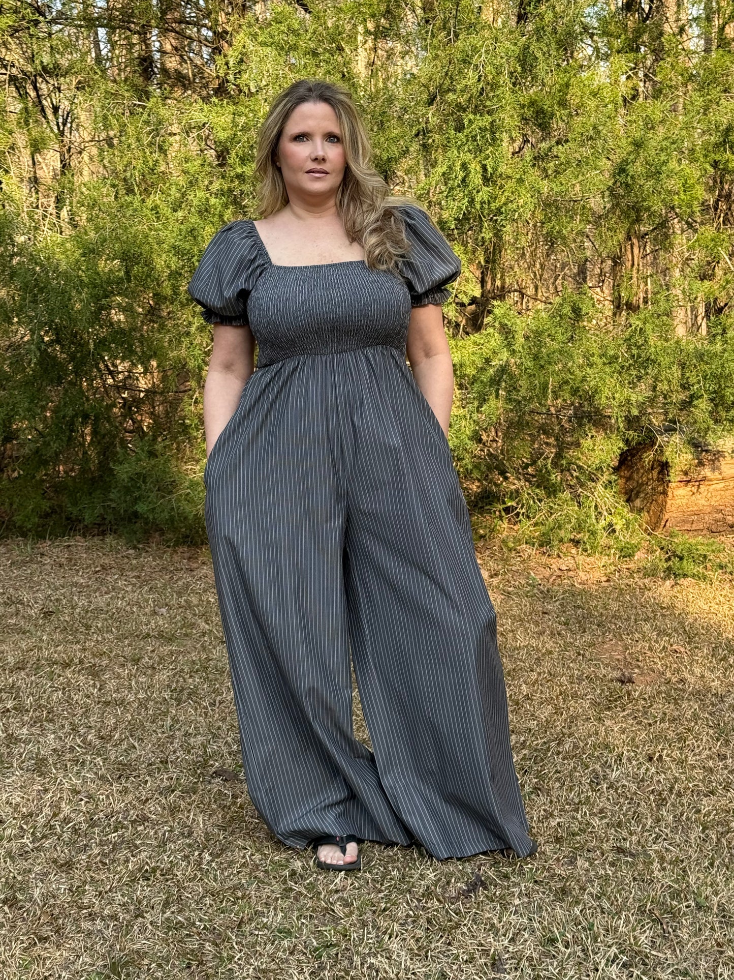 Victoria Jumpsuit Pin Striped Black / White / Charcoal