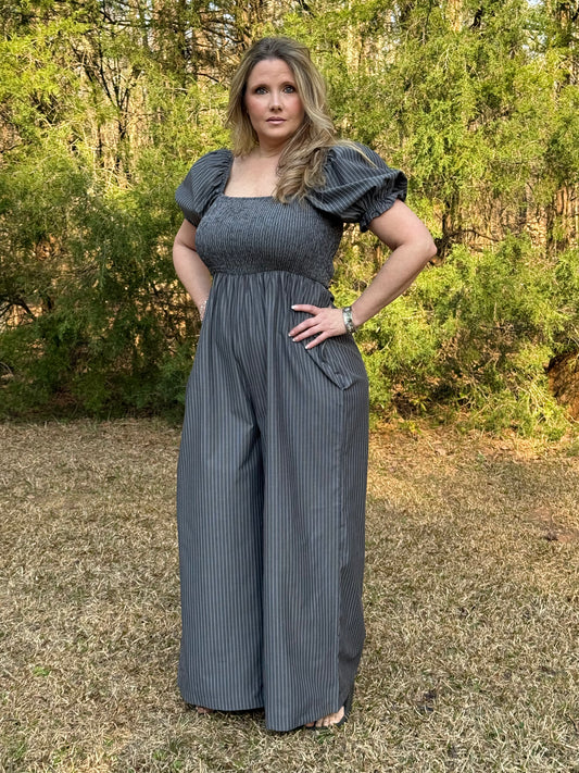 Victoria Jumpsuit Pin Striped Black / White / Charcoal