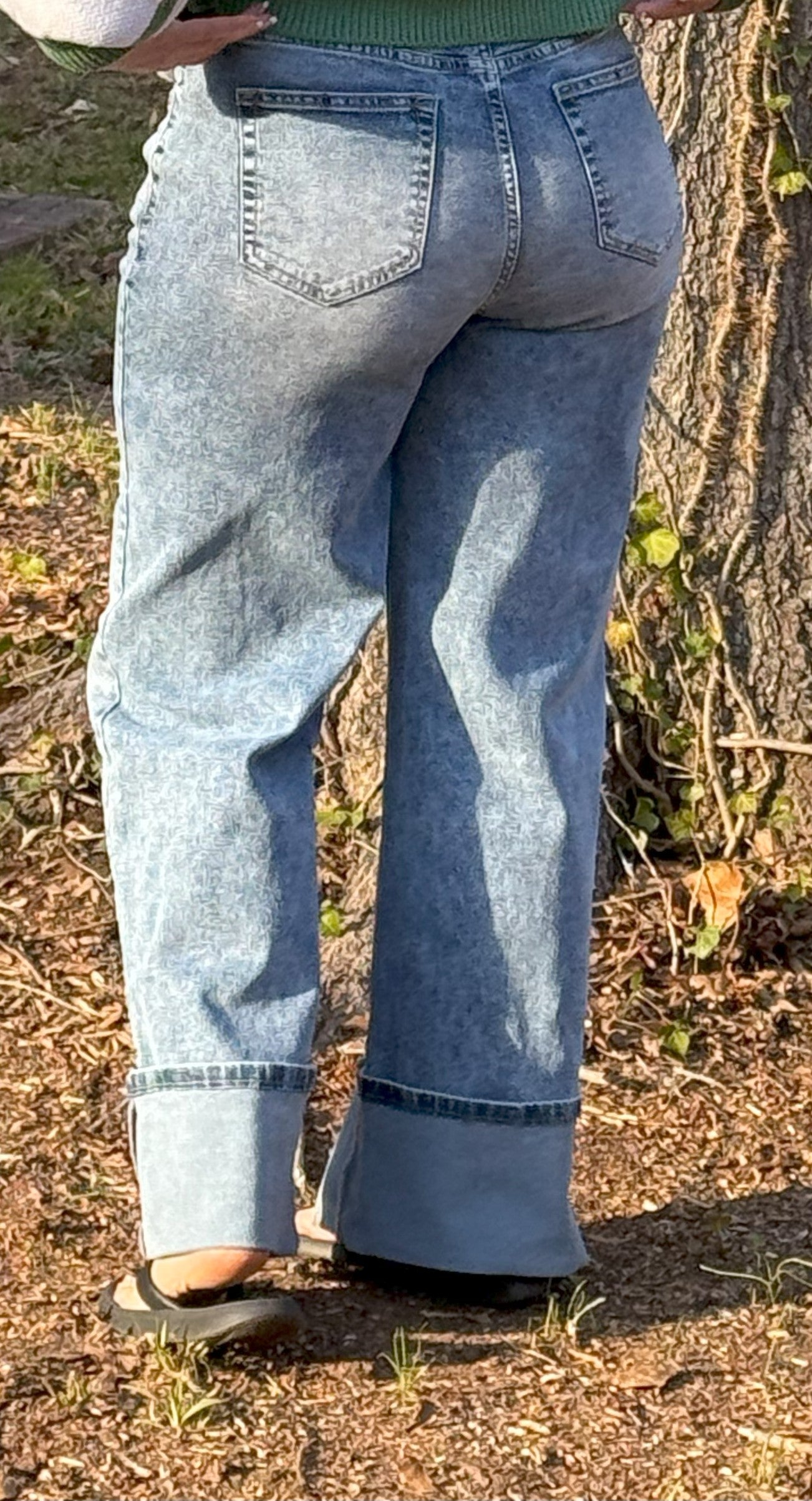 Emmeline Stretchy, Comfy High Rise cuffed Wide Leg Medium Washed Jeans