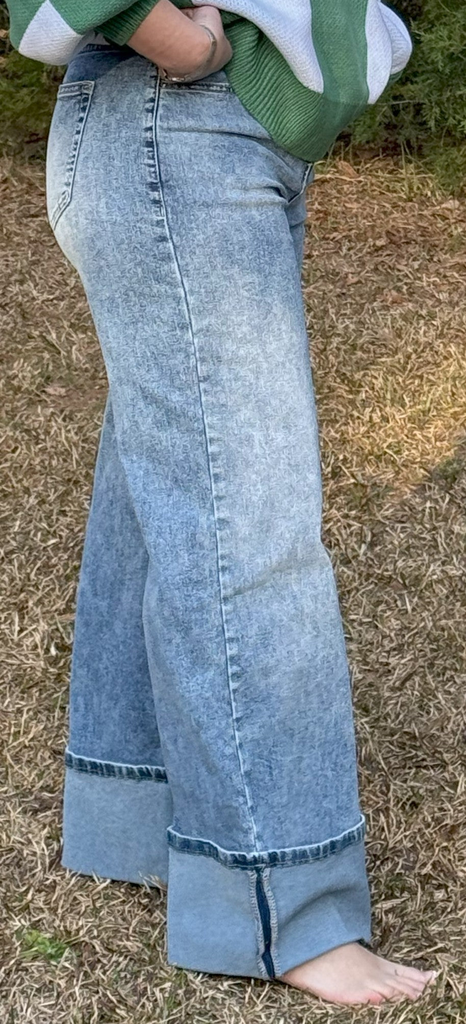 Emmeline Stretchy, Comfy High Rise cuffed Wide Leg Medium Washed Jeans